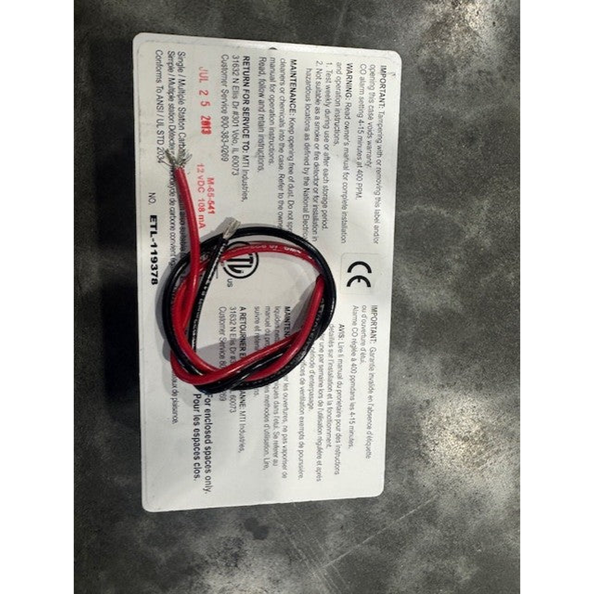 EXPIRED — SAFE-T-ALERT M65-541WH Carbon Monoxide Alarm
