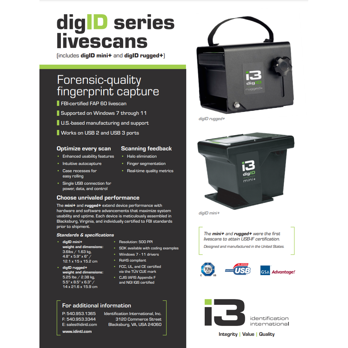 I3 DigID Rugged+ Specifications Sheet