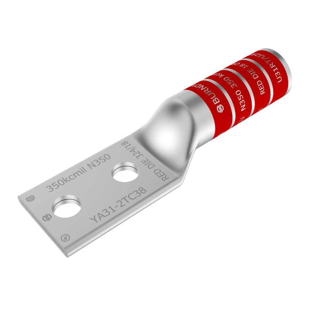 Burndy YA312N 350 kcmil 1/2" Stud 2 Hole Long Barrel Compression Terminal - 10pc - USA Supply