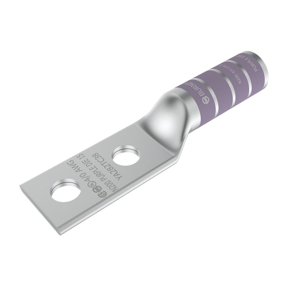 Burndy YA282N 4 AWG 1/2" Stud 2 Hole Long Barrel Compression Terminal - 10pcs - USA Supply
