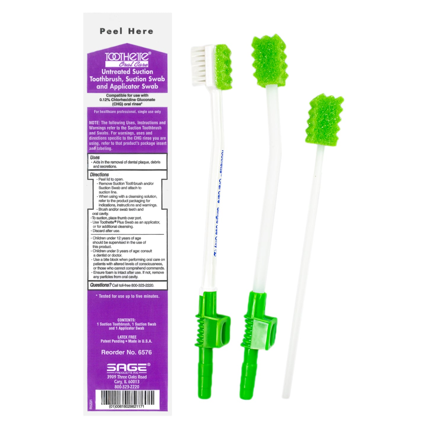 Sage 6576 Untreated Suction Toothbrush with Suction Swab and Applicator (100/case) - USA Supply