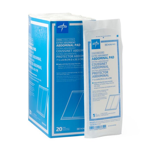 Medline Sterile Abdominal Pads 8" x 7-1/2' Case of 240 pads (NON21453) 12 boxes of 20 per case - USA Supply