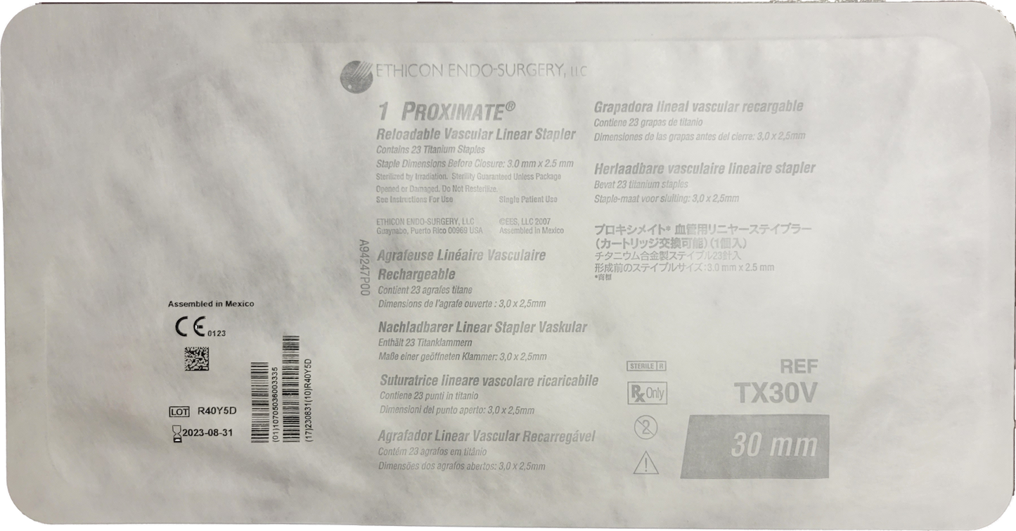 
                  
                    Ethicon TX30V 30 mm Proximate Reloadable Vascular Linear Stapler - Expiration Date 08-31-2023 - Each - USA Supply
                  
                