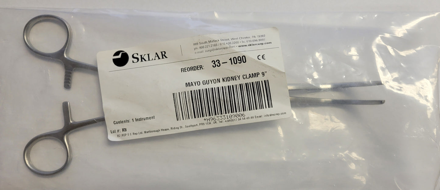 Sklar Mayo Guyon Kidney Clamp 9" - Model:  33-1090 - USA Supply