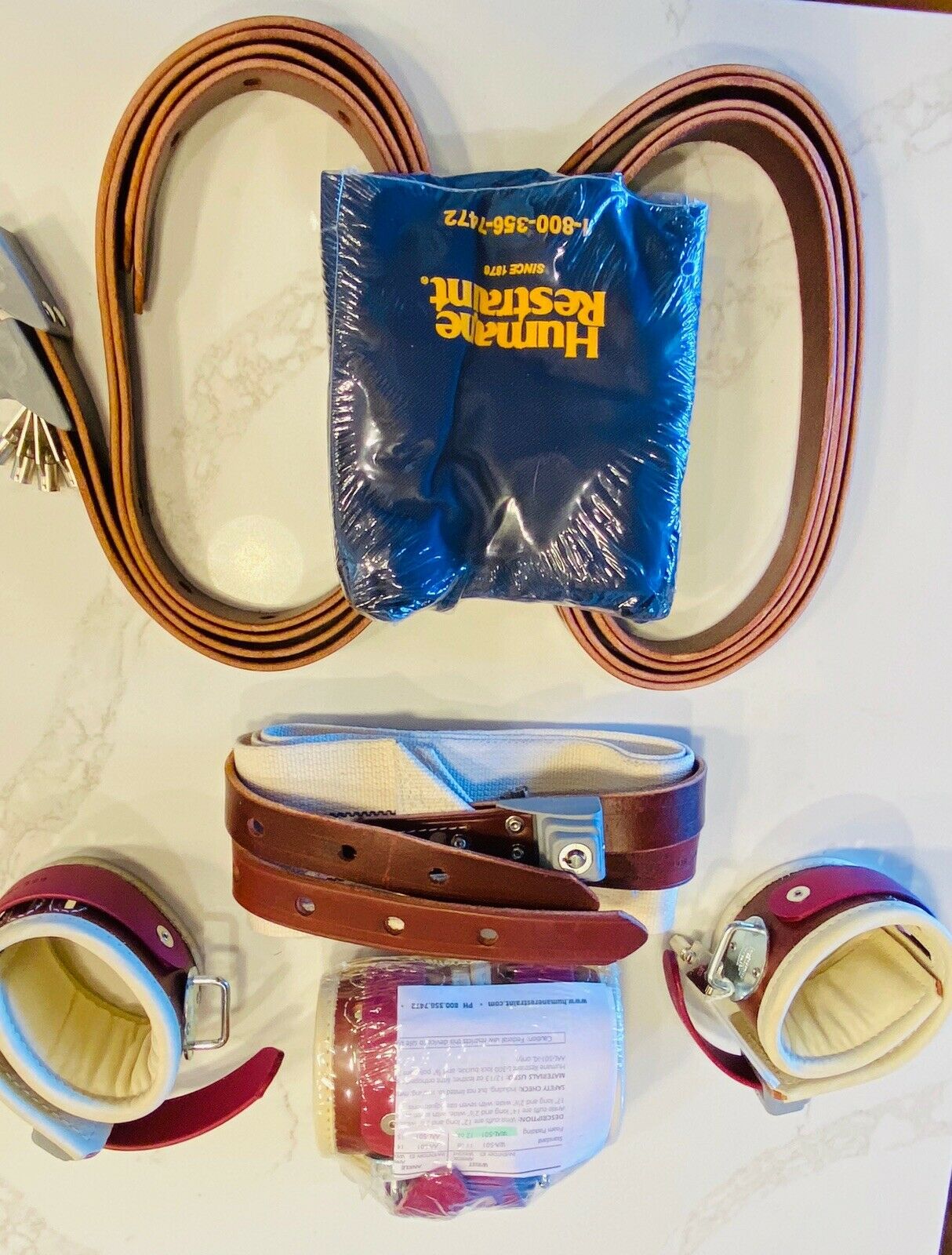 Humane Restraint #5 Ambulatory Leather Locking Bed Restraint Kit with Padding - USA Supply